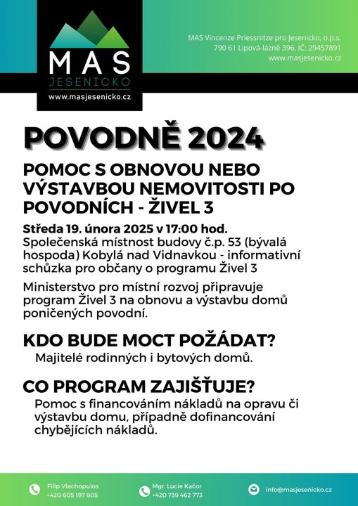 Informativní schůzka pro občany: Živel 3 – dotace na obnovu domů a bytů po povodních